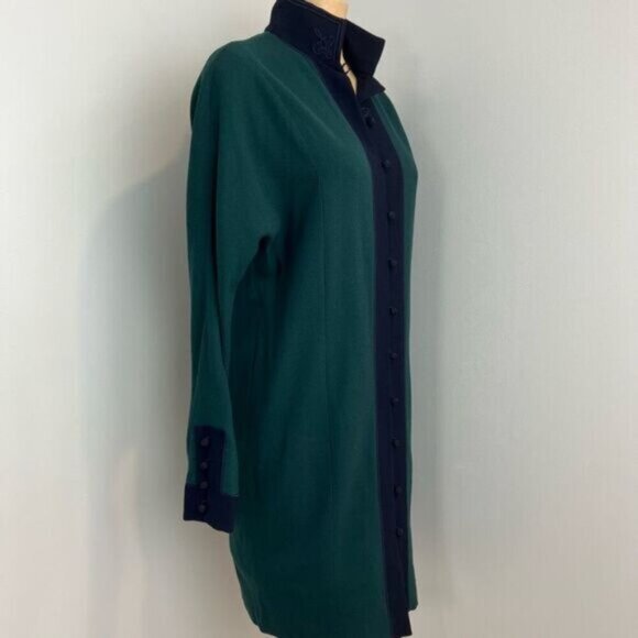 VTG Linda Allard Ellen Tracy Women 8 100% Wool Green Blue Buttoned Sweater Dress - Picture 10 of 15